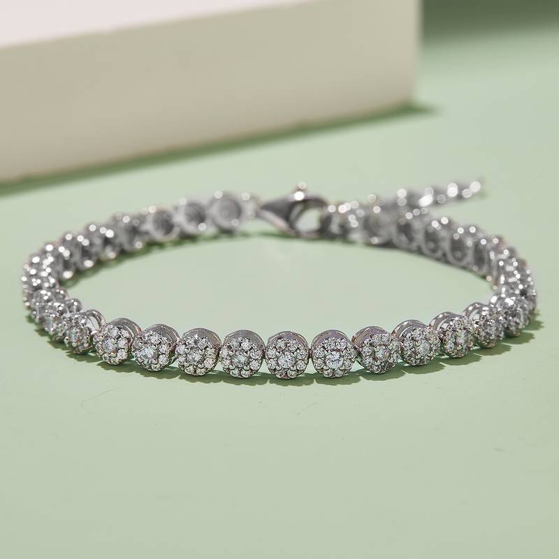 Classic圆包网球BraceletS925银镀18K白金MoissaniteD级3.5ct18CM